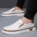 Suitable For All Seasons Spring And Summer Men's Casual Shoes, Slip-On White Genuine Leather Non-Slip Soft Sole Middle-Aged Dad Driving Loafers_vogvips.com