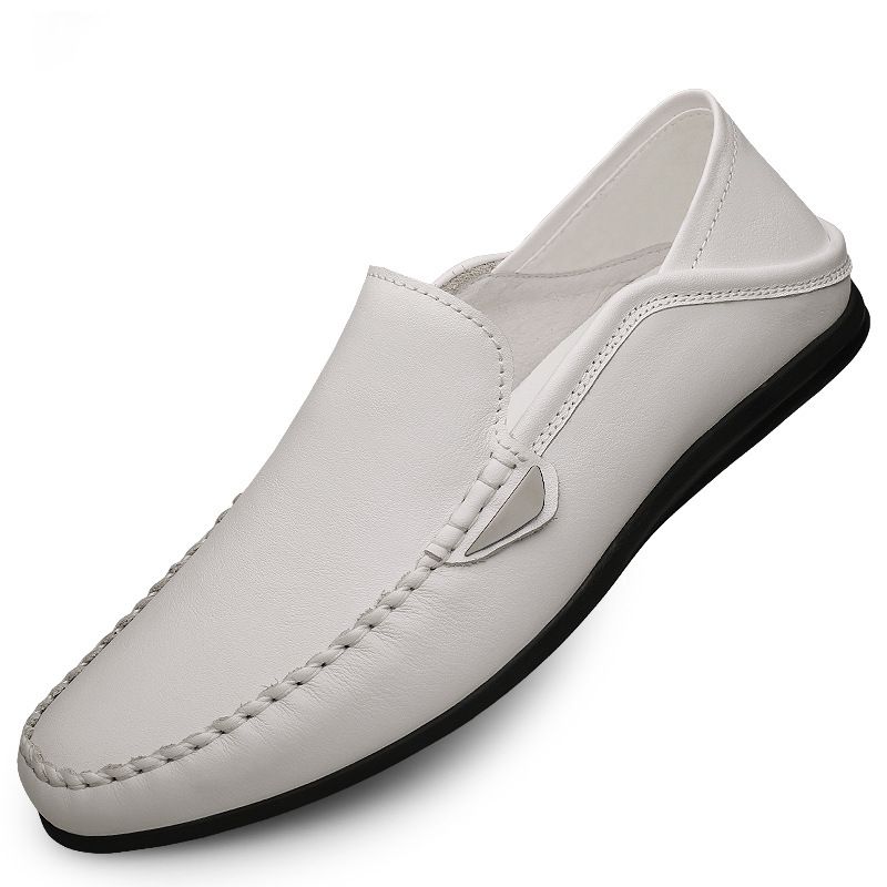 First Layer Men's Driving Shoes Men's Round Head Light Mouth Casual Shoes Solid Color Rubber Non-slip Men's Shoes_vogvips.com