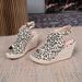 Women's Shoes New Wedge Heel Thick Bottom Fish Mouth High Heel Sandals Open Toe Women's Leopard Print Straw Rope Bottom Large Size Shoes_vogvips.com