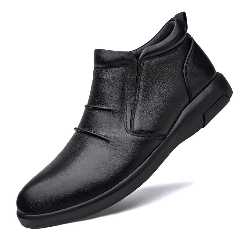 Casual High-mouth Men's Tide Zhongbang Casual Leather Shoes Solid Color Sleeve Leather Splicing Short_vogvips.com