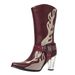 Women's Fashion Boots With Embroidery, Chunky Heel, Mid-Calf Height, Side Zipper, Black & Burgundy, Sizes 5-11_vogvips.com
