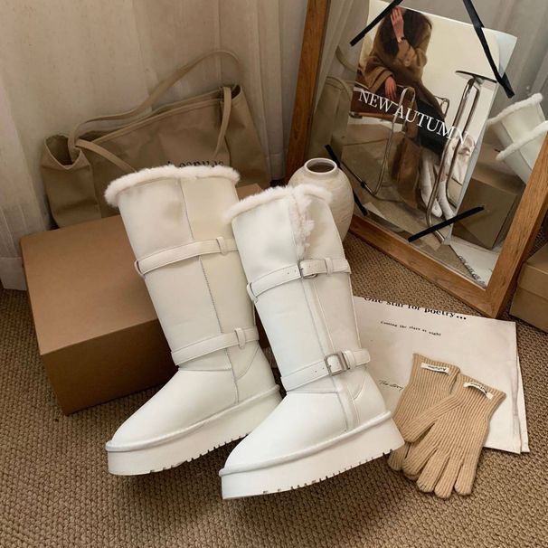 Elegant Genuine Leather Snow Boots – Shearling Lined Winter Boots For Petite Women (35-40, White, High Shaft, 3-5cm Platform)_vogvips.com