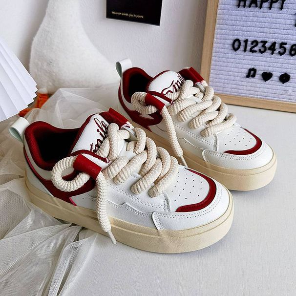 Women's Versatile Low-Top Canvas Shoes Leather Surface Sporty Sneakers That Match Everything_vogvips.com