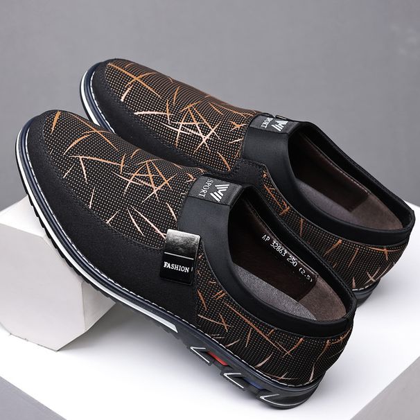 The DM32863 Microfiber Men's Casual Shoes Brown Print On Black Cloth, Choose Size And Tell Seller_vogvips.com
