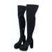 Ultra-High Heel Women's With Chunky Heels And Square Toes, Thick-Soled Waterproof Platform, Slimming High-Tube Boots,_vogvips.com