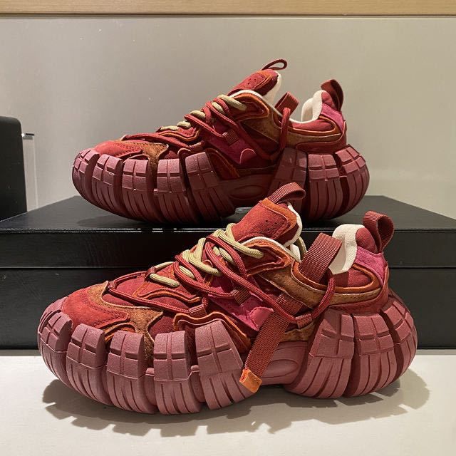 Tire Dad Summer 2024 New Vintage Thick Sole Rebound Shoes Genuine Leather Sneakers_vogvips.com