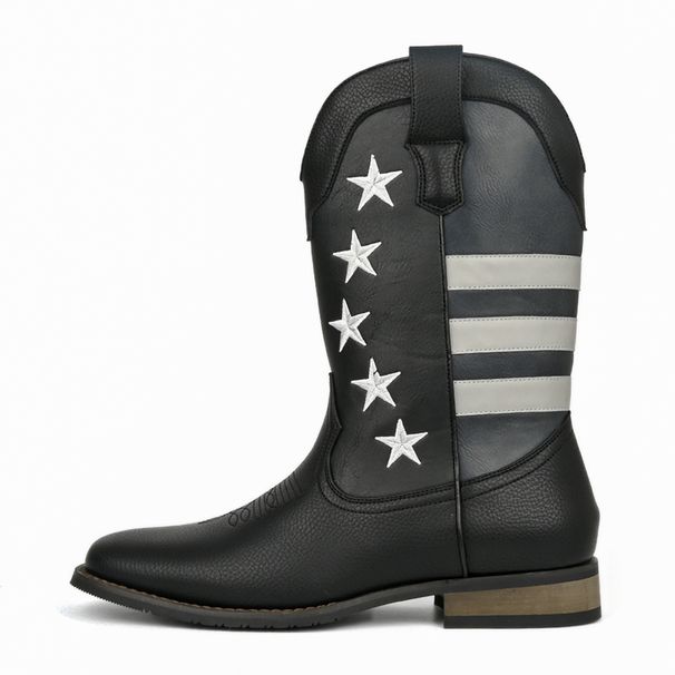 Men's Western Cowboy Boots With Star Design - Breathable PU Leather Slip-On Boots For Casual & Fashion Wear_vogvips.com