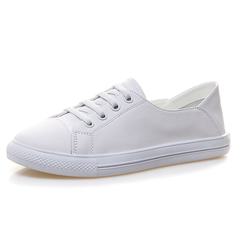 Women's Summer 2025 New Style Shallow Mouth Genuine Leather White Sneakers Flat Versatile Basic Two-Way Board Shoes_vogvips.com