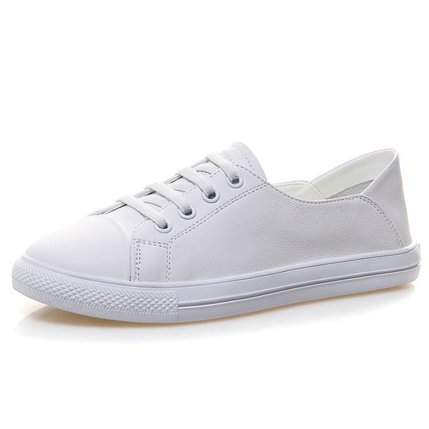 Women's Summer 2025 New Style Shallow Mouth Genuine Leather White Sneakers Flat Versatile Basic Two-Way Board Shoes_vogvips.com