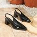 Black work shoes pointed high heels chunky heel shallow cut single shoes large size women's shoes empty sandals_vogvips.com