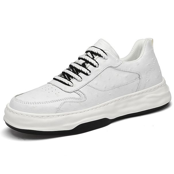 Men's Leather Green Board Shoes Thick Sole Hand-sewn Small White Shoes Cowhide Soft Sole Breathable Casual Shoes_vogvips.com