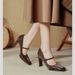 Mary Jane One Strap Red High Heels Chunky Heel Sexy 2025 New Style Patchwork French Square Toe Single Shoes_vogvips.com