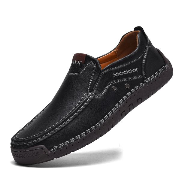 Hollow-Out Handmade Stitching Men's Shoes Outdoor Casual Shoes Slip-On Flat Leather Shoes Low Top Large Size Loafers_vogvips.com