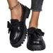 Black Loafers Women Niche Bow Platform Small Leather Shoes Vintage Single Shoes_vogvips.com