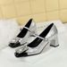 Women's Shoes Mary Jane Crack Stitching Commuter High Heels Medium Heel Thick Heel Square Head Single Shoes_vogvips.com