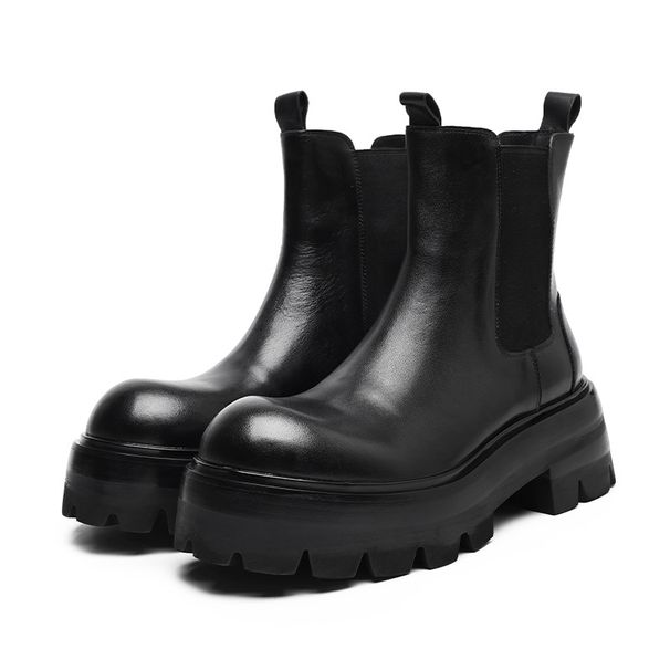 Chelsea Boots Martin Boots Men's Zhongbang Platform Inner Heightening Derby Boots Fleece Short Boots_vogvips.com