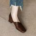 French-style Chunky Mid-heel Women's Shoes, 2025 Autumn New Model, Leather Square-toed Shallow Slip-on High-heeled Shoes_vogvips.com