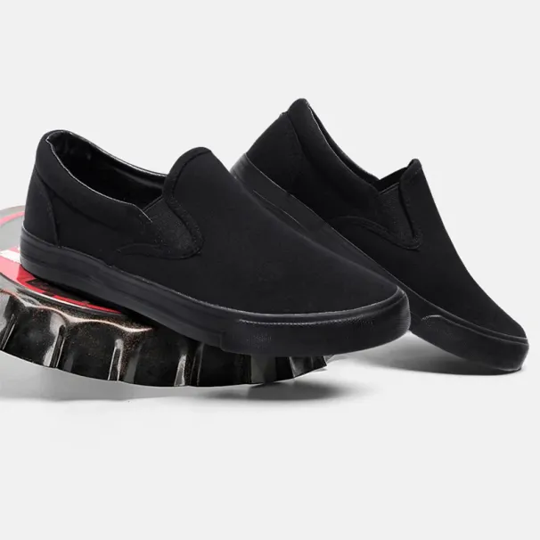 Slip-on Cool Young Man Street Pure Black Footwear Breathable Flat Mens Casual Shoes Plus Size 45_vogvips.com