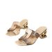High Heeled Slippers, Comfortable, Uniquely Shaped Chunky Heel, Square Toe, Snakeskin Print, Versatile, Slip On, Casual, Wearable, Half Slip Sandals_vogvips.com