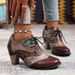 Women Ankle Boots Autumn Winter Short Boots Ethnic Fashion For Women Bohemian Style Lace Up Round Toe Chunky Heel Short Boots F Aux Leather_vogvips.com