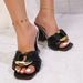 Women's Fashion Square Toe High Heel Sandals With Metal Buckle Straps - Soft Suede Upper & Comfortable Rubber Sole - Black Gold Purple High Heel_vogvips.com