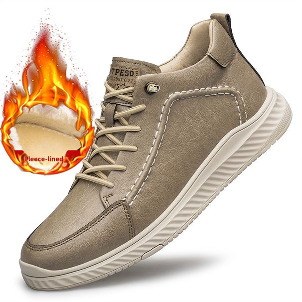 Men's Shoes Breathable Rubber Non-slip Sole Shoes Men's Mid-top Cowhide Shoes Casual Board Shoes_vogvips.com