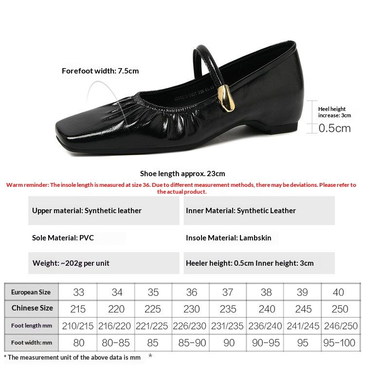 Cameido Mary Jane Shoes With Buckle And Low Heel Spring Pleated Square Toe Platform Single Shoes_vogvips.com