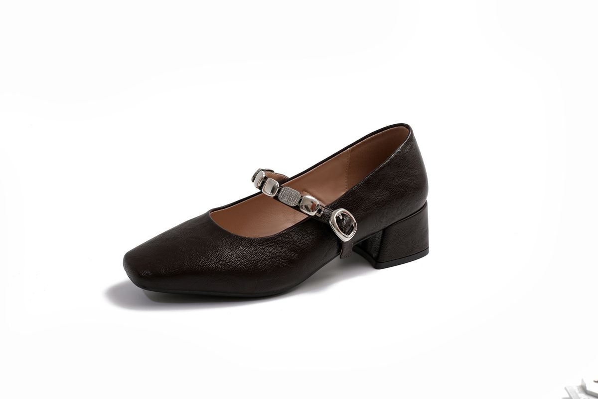 Square-toed Buckle Strap Women's Leather 2026 Summer New Style, Low-heeled Retro Mary Jane Shoes, Elegant And Suitable_vogvips.com