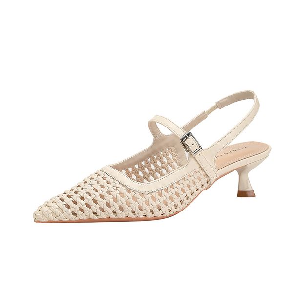 Qianluhui Artistic Country Style Hollow Woven Women's Shoes With Thin Heel, Pointed Toe, Forest-Inspired Niche Design,_vogvips.com