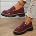 Women's Slip On Leather Shoes British Style Thick Soled Loafers Platform Spring Size 43_vogvips.com