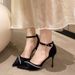 New Black Pointed-toe Strappy Stiletto High-heeled Women's Low-heeled Shoes With Rhinestones, 9.5cm, Hollow Single Shoe, Sexy Style Sandals_vogvips.com