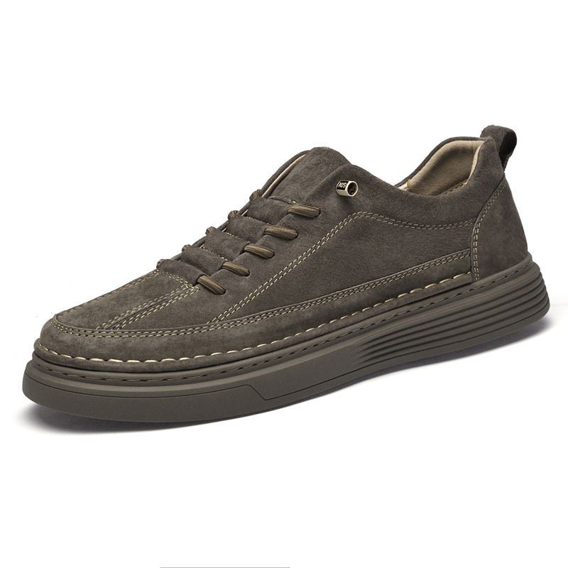 Men's Board Shoes Thick-soled Lace-up Round Head Board Shoes Casual Shoes Low-top Suede Leather Handmade Sports_vogvips.com
