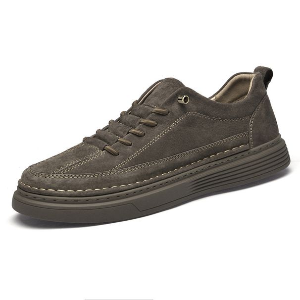 Men's Board Shoes Thick-soled Lace-up Round Head Board Shoes Casual Shoes Low-top Suede Leather Handmade Sports_vogvips.com