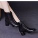 ShoeVault Soft Short Women, Chunky Pointed Toe, Elegant Mom Shoes, Mid Heel, Comfortable For Autumn And Winter, Fleece Lined_vogvips.com