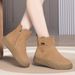 Women's Winter Soft Leather Cotton Shoes, Snow Boots, Flat Bottomed Non Slip Cotton Boots, Comfortable And Plush, Thick Wool, Thick Soled Short Boots_vogvips.com