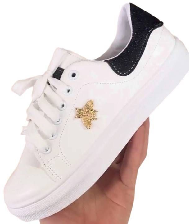 Women's Chunky Sole Shoes – Bee-Embellished Casual Shoes With Cushioned Arch Support (Black/Pink/Gold/Silver)_vogvips.com