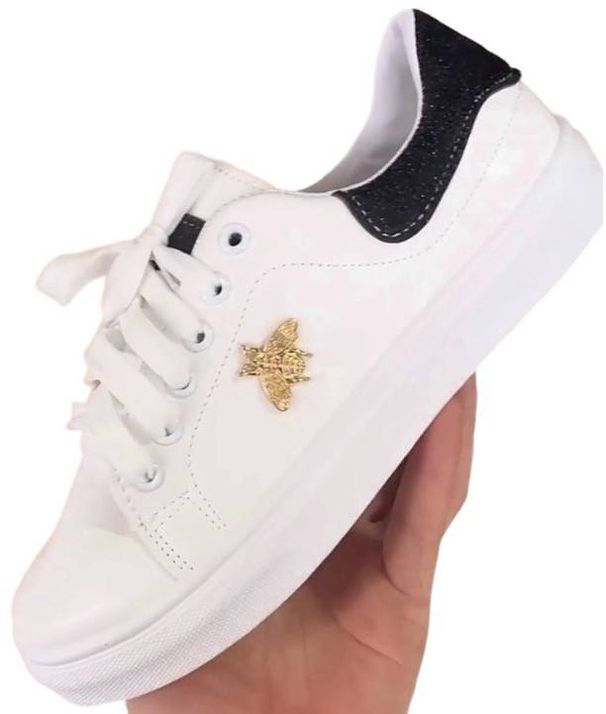 Women's Chunky Sole Shoes – Bee-Embellished Casual Shoes With Cushioned Arch Support (Black/Pink/Gold/Silver)_vogvips.com