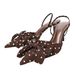 ZA Women's 2025 Autumn New Style Thin Brown Polka Dot Pointed Toe Sandals High Heel Back Strap French Bow Single Shoes_vogvips.com