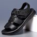 Men’s Pebble Grain Genuine Leather Sport Sandals, Dual Hook Loop Cushioned Platform Walking Sandals_vogvips.com