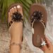 Cross-border Plus-size Leopard Print Floral Accessory Flip-flop Sandals For Women, Fashionable Versatile Flat_vogvips.com