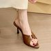 Elegant And Stylish Pleated Metal Buckle Pointed Open-toe Sandals, New Summer Casual Versatile Everyday Stiletto High_vogvips.com