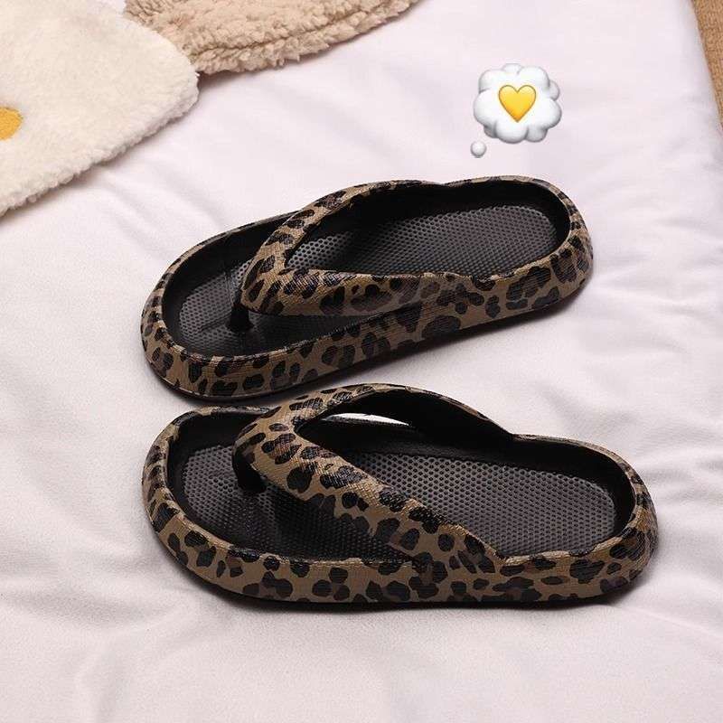 XMISTUO Korean Style Leopard Print Flip-Flops For Women, Summer Thick-Soled Fashionable Beach Non-Slip Sandals_vogvips.com