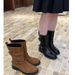 ShoeVault Korean 2025 Autumn New Round Toe Square Heel Belt Buckle Slip-On Simple Knight Niche Short Women Martin Boots_vogvips.com