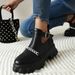 Women's Extended Sizes 31-46 Platform Ankle Boots, Chunky Sole Buckle Detail Boots, Winter Fashion Footwear_vogvips.com