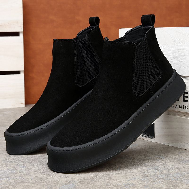 Martin Boots Men's Winter Leather Mid-Calf Boots With Padding For Warmth, Thick Bottom, Heightened, Short Boots, Retro Cotton Boots_vogvips.com
