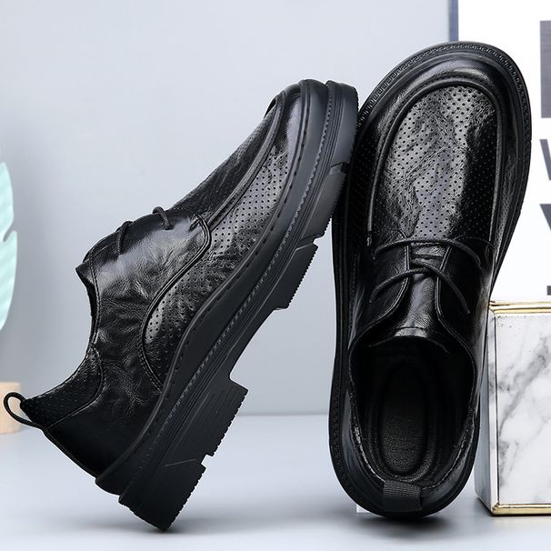Summer Hollow Men's New Wide Toe Leather Breathable Versatile Thick Sole Business Formal Casual Shoes Trendy_vogvips.com