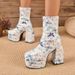 2022 New Large Size Denim Short For Women, Square Toe, Waterproof Platform, High Heel, Fashion Thick Sole Women's Boots_vogvips.com