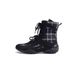 Women Boxing Boots SGIRL TWTW Houndstooth Patchwork Boxing For Women 2025 Lace-Up Ankle Flat German Training Martin Boots_vogvips.com