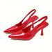 Solid Color Pointed Toe Casual Thin Heel Sandals For Women, 2024 Summer New Style, Single Strap Buckle, European And_vogvips.com