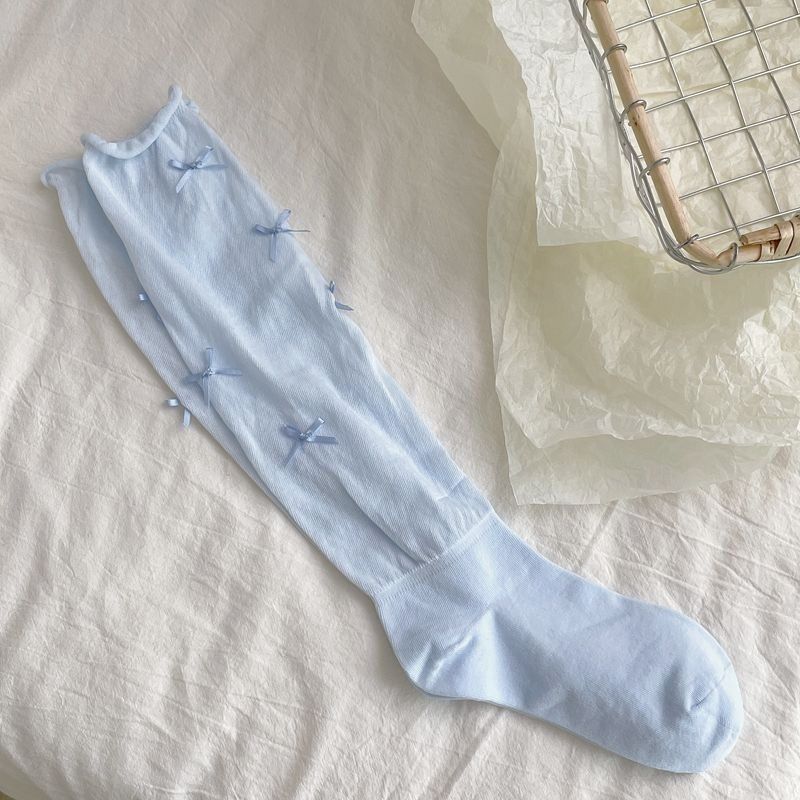 Ballet Style Bow Jk Lolita Socks Women's Over The Knee White Calf Socks Pure Desire Pile Socks Summer Boneless Socks_vogvips.com